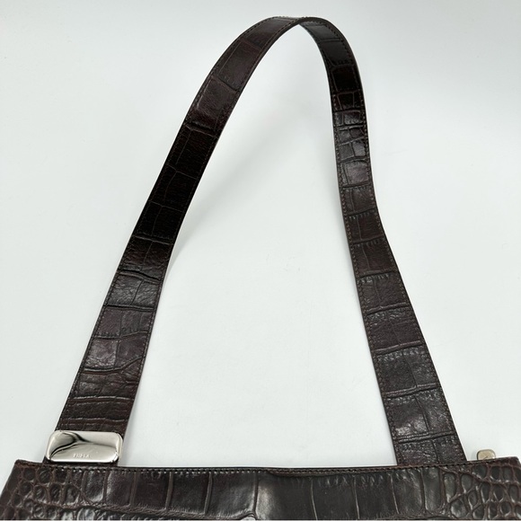 Vintage Furla Genuine Leather Croc Embossed Brown Shoulder Bag - Picture 7 of 14
